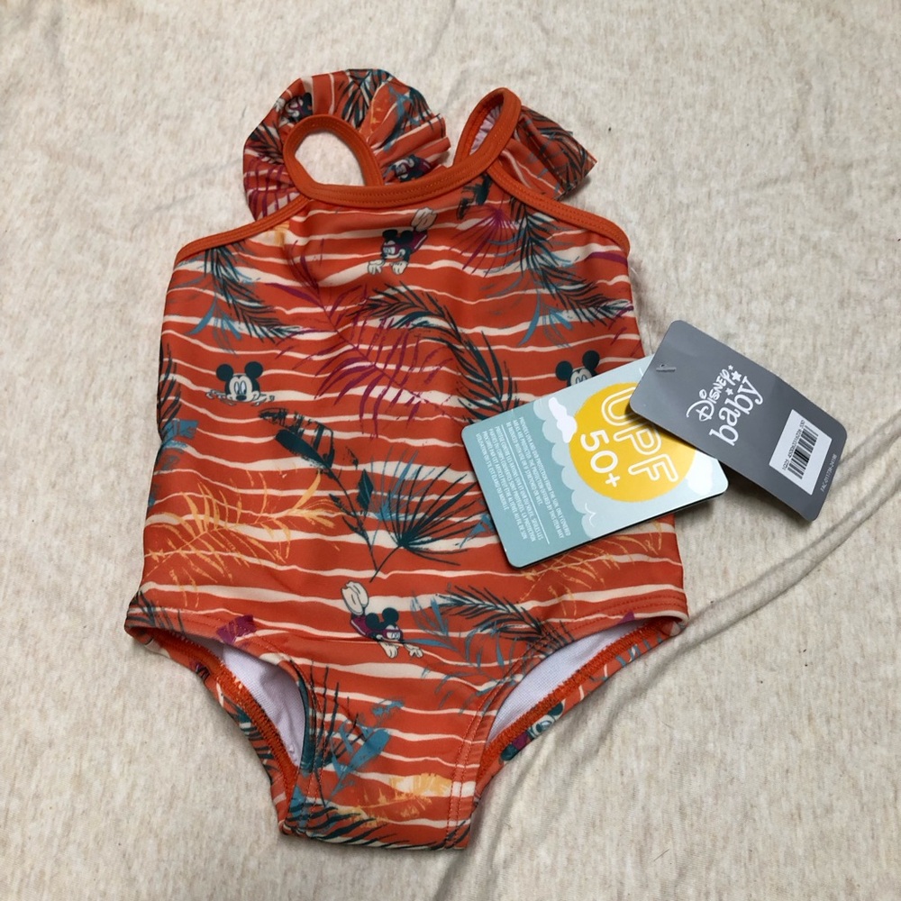 NWT Disney Baby Swimsuit Mickey Mouse Stripes Summer Swim SPF Resort Pool Party